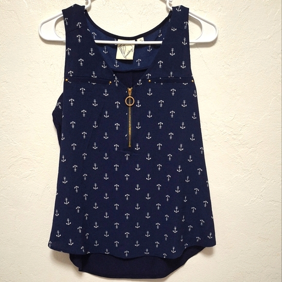 Janet Chung Print Anchor Navy Women's Tank Top Sleveless Size S - Picture 1 of 4